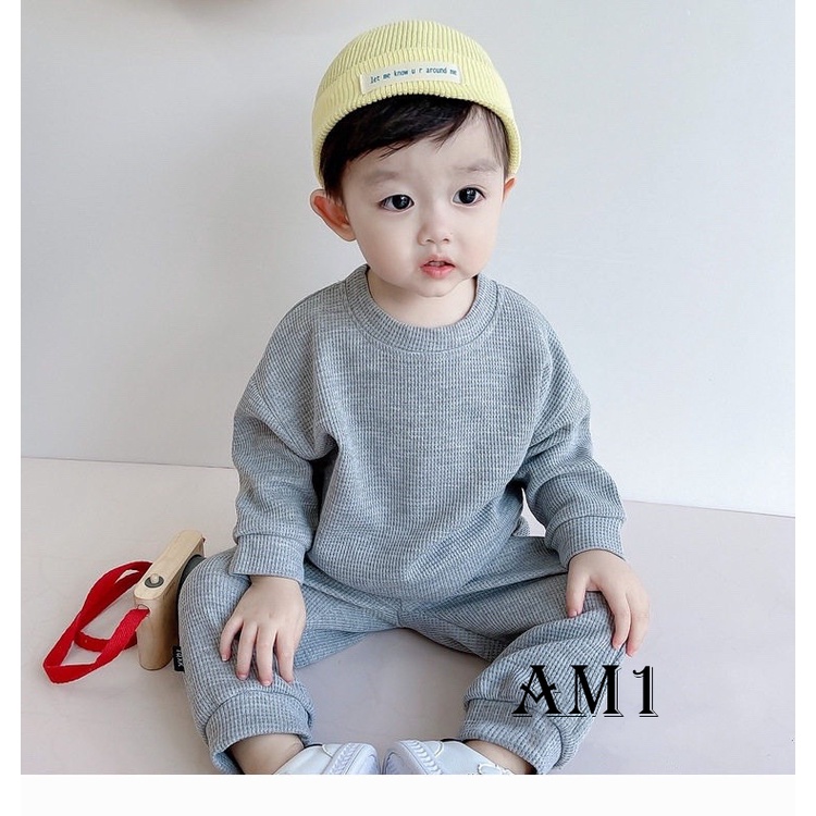 (8-20kg) Đồ Bộ Dài Tay Len Tăm Trơn Bé Trai, Bé Gái, Bộ Dài Tay Thu Đông TB80 QATE794