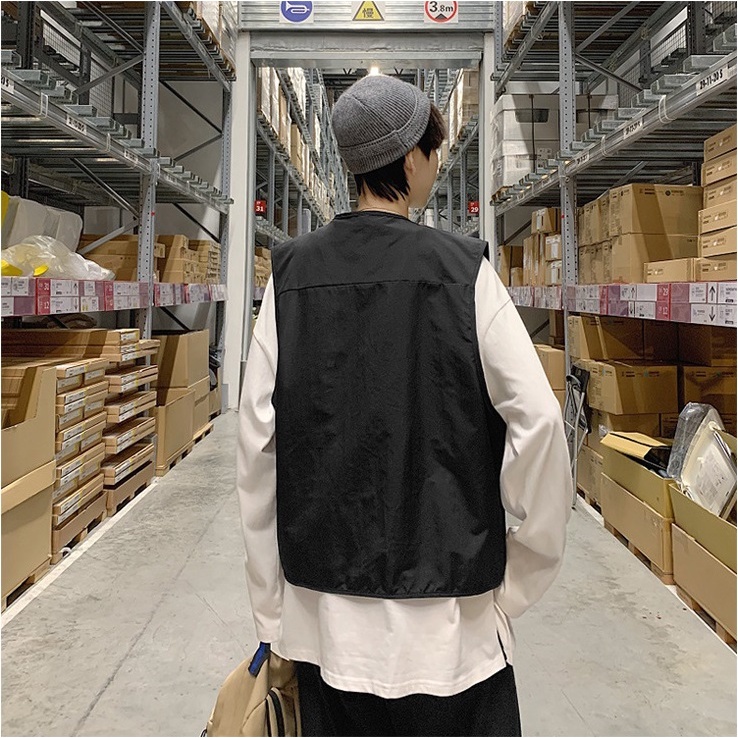 [sale xả kho] Áo ghi lê dù màu đen unisex khóa cài nhựa phong cách Hàn Quốc Quảng Châu w510 Pon.mens hà nội hcm