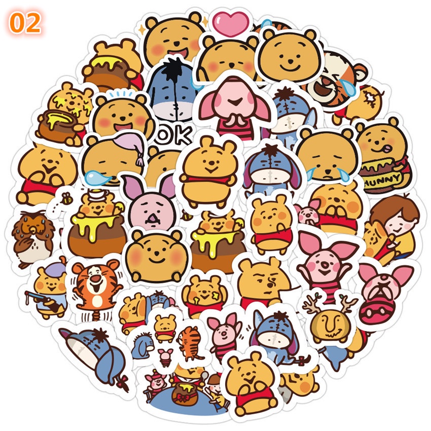 50 Cái / Bộ ❉ Gấu Pooh. Hình Dán Winnie ❉ Sticker Dán Tường Chống Thấm Nước Họa Tiết Doodle Hợp Thời Trang