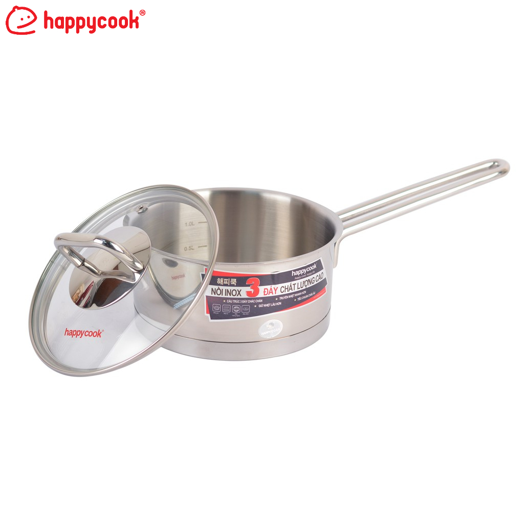 [Mã BMBAU50 giảm 7% tối đa 50K đơn 99K] Quánh Inox 304 Bếp Từ Nắp Kính Cao Cấp 16cm Happy Cook Novelty Q16-NV