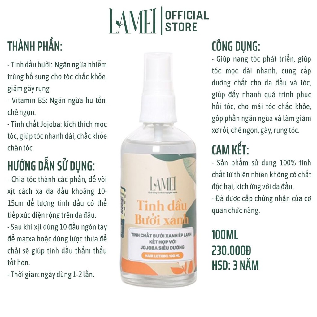 Kích Mọc Tóc Tinh Dầu Bưởi Xanh LAMEl 100ml – QT664