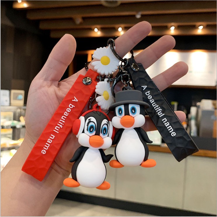 Móc Khóa chim cánh cụt cute dễ thương tặng kèm móc sắt, phụ kiện dây nhựa treo balo túi xách phong cách Hàn