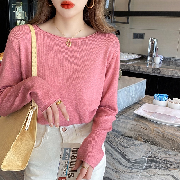 Áo sweater ZHELIHANGFEI dệt kim mỏng tay dài thiết kế trẻ trung cá tính