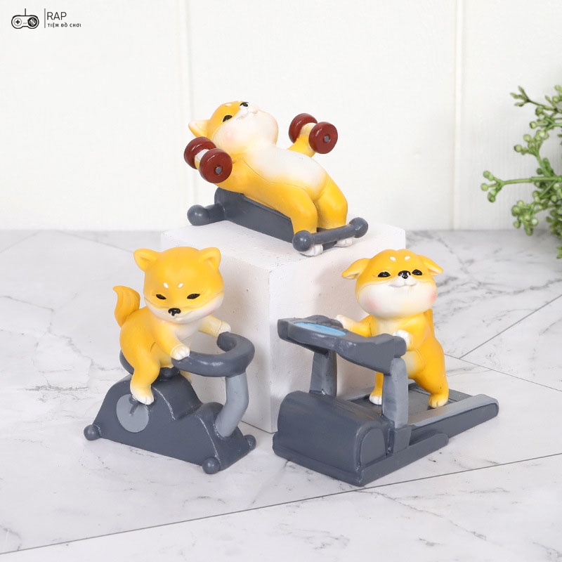 Set mô hình shiba tập thể dục vui nhộn dễ thương trang trí nhà cửa bàn làm việc, quà tặng người thân-Ráp