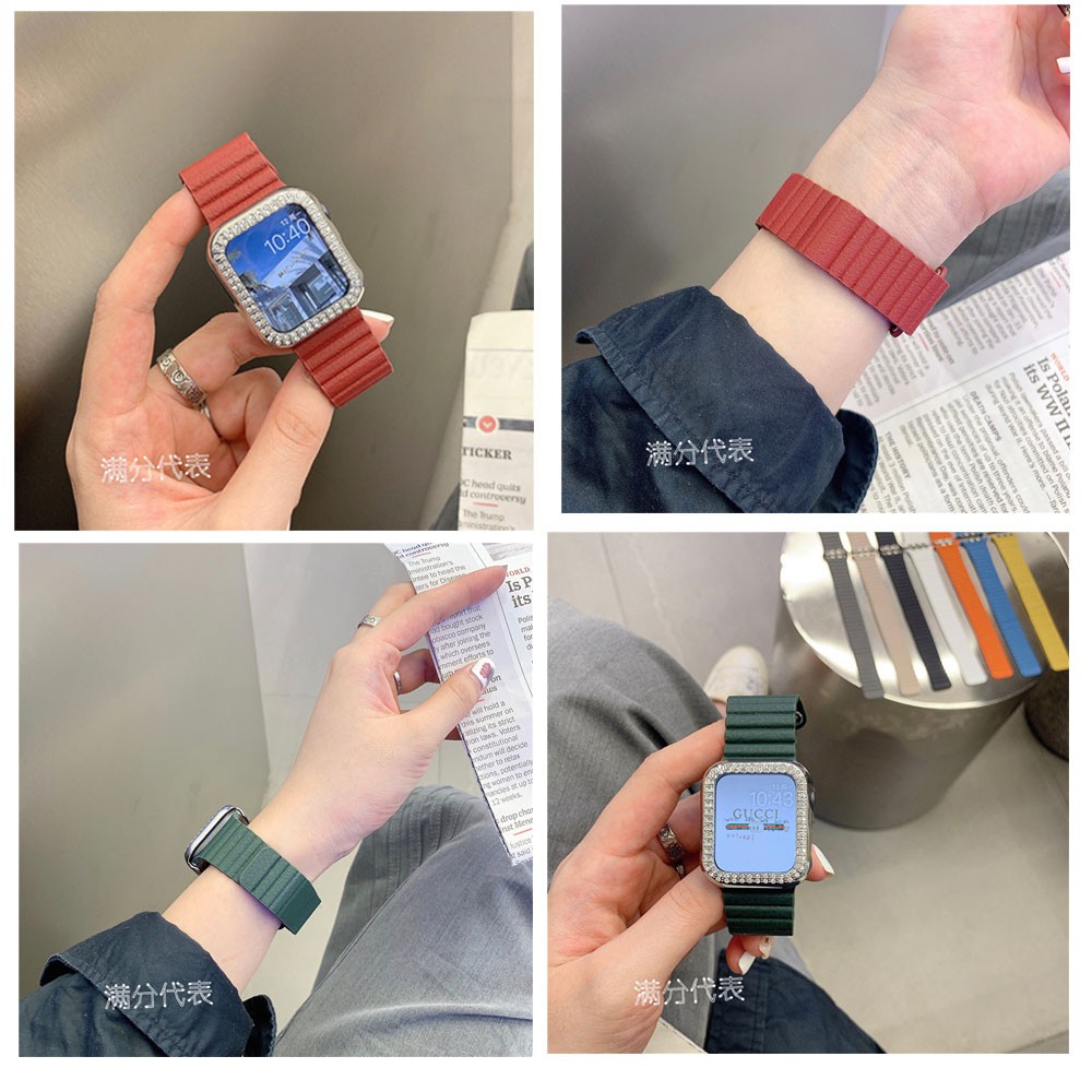 Set 12 Dây Đeo Bằng Da Cho Đồng Hồ Apple Watch Series 5 4 6 3 2 Se 42mm 38mm