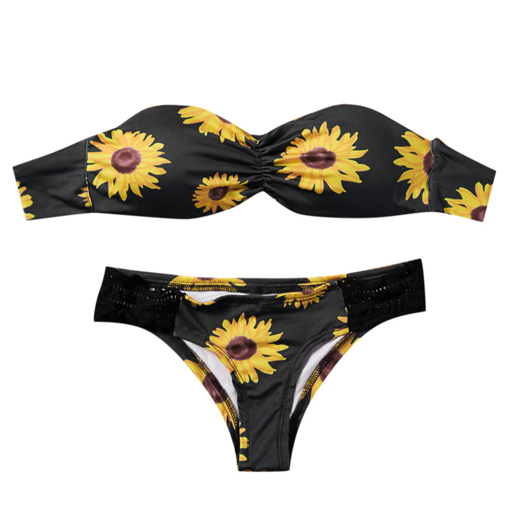 Latopee Women Sunflower Print Tube Up Two Pieces Bathing Suit Bikini Swimwear Swimsuit