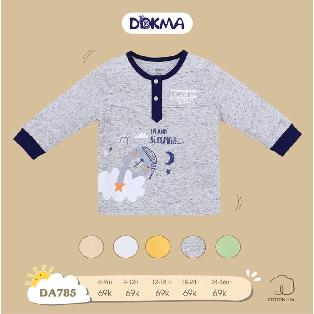 Áo thun dài tay thu đông cho bé trai Dokma sale size 6-36M DA785