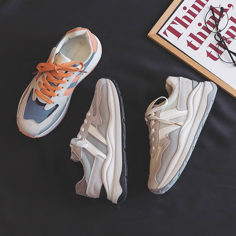 Giày thể thao nữ sọc cam và xám 👟Freeship extra 👟 Giày Quảng Châu Xịn