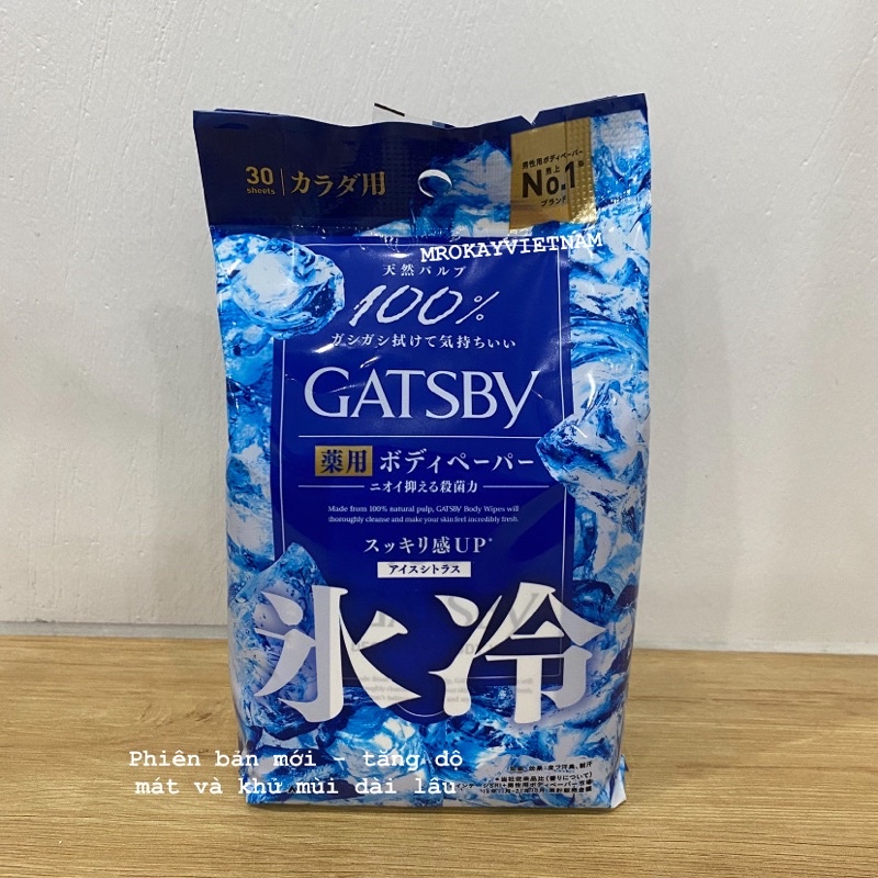 Khăn giấy ướt Gatsby Ice Citrus có cồn diệt vi khuẩn gây mùi hôi cơ thể mát lạnh sảng khoái tỉnh táo sau khi nhậu xỉn