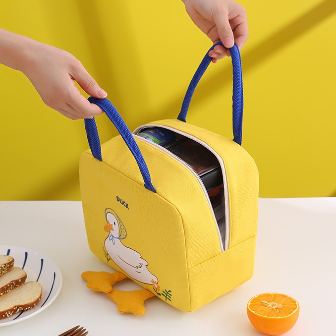 Túi giữ nhiệt đựng đồ ăn CHÚ VỊT cao cấp, 3 lớp, khoá kéo, chống thấm, túi đựng cơm giữ nhiệt văn phòng loại 1