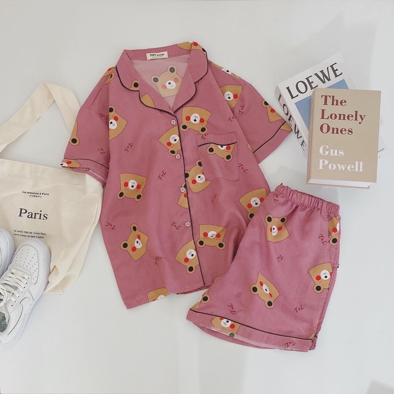 Bộ đồ ngủ mặc nhà Pyjama cộc tay chất kate không nhăn (ảnh thật) | BigBuy360 - bigbuy360.vn