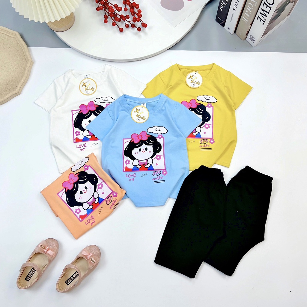 Bộ CC bạch tuyết quần lửng đen bé gái