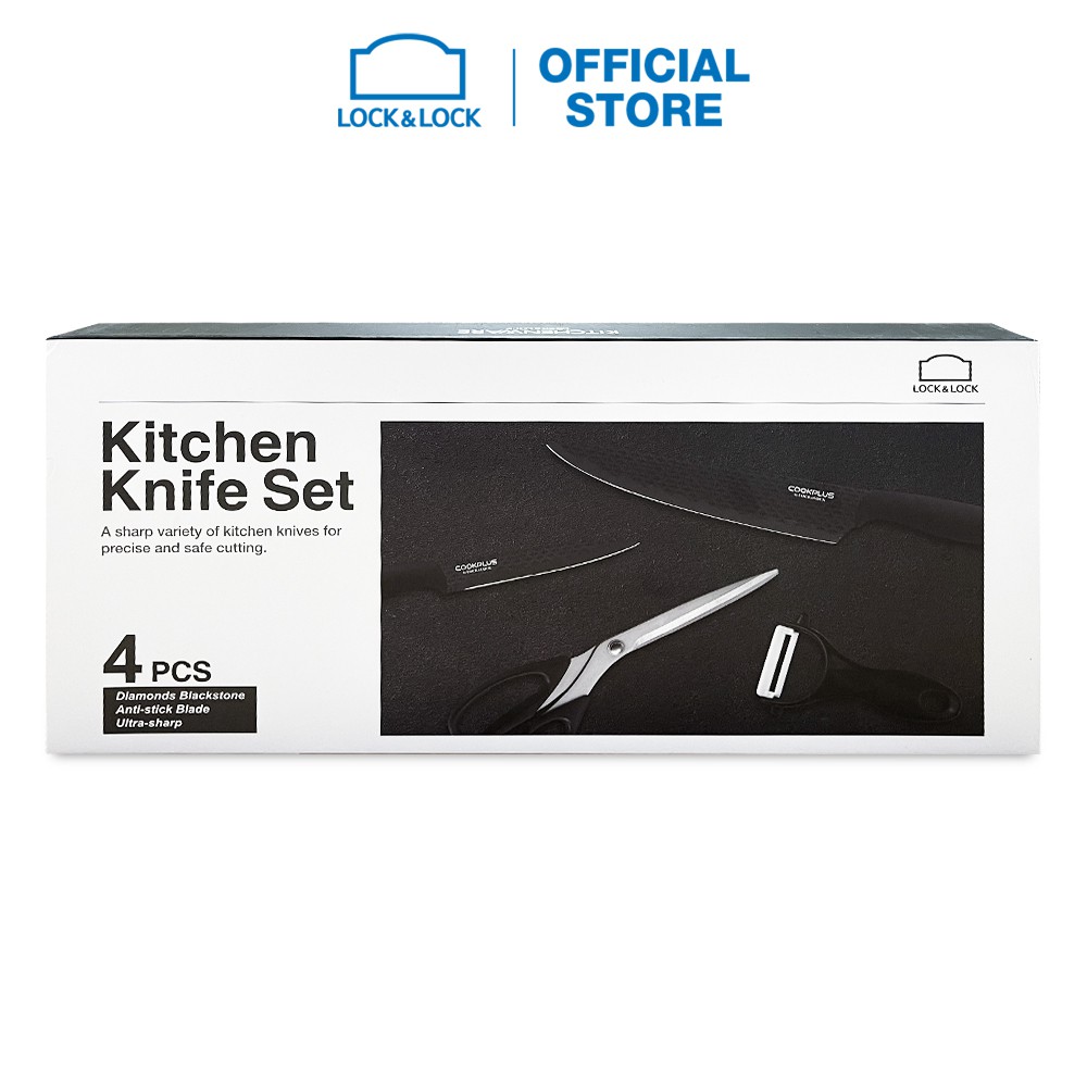 Bộ dao nhà bếp 4 món Lock&Lock kitchen knife set - màu đen CKK103S4BLK