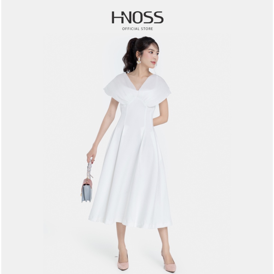 Đầm xòe nữ cổ V HNOSS dáng dài tay lở HNDLU016