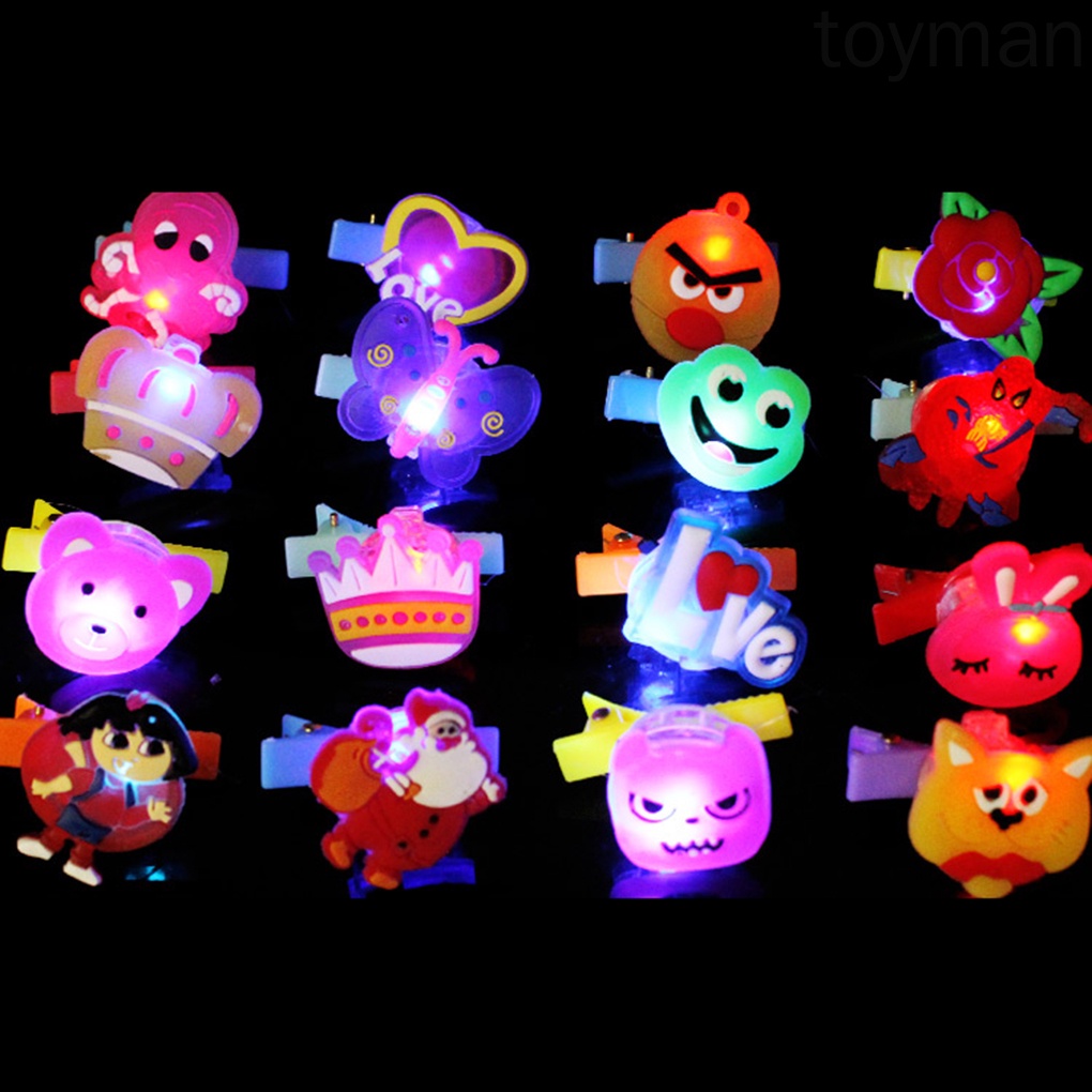 Set 2 / 4 / 6 / 10 Kẹp Tóc Hình Hoạt Hình Có Đèn Led Cho Bé Gái