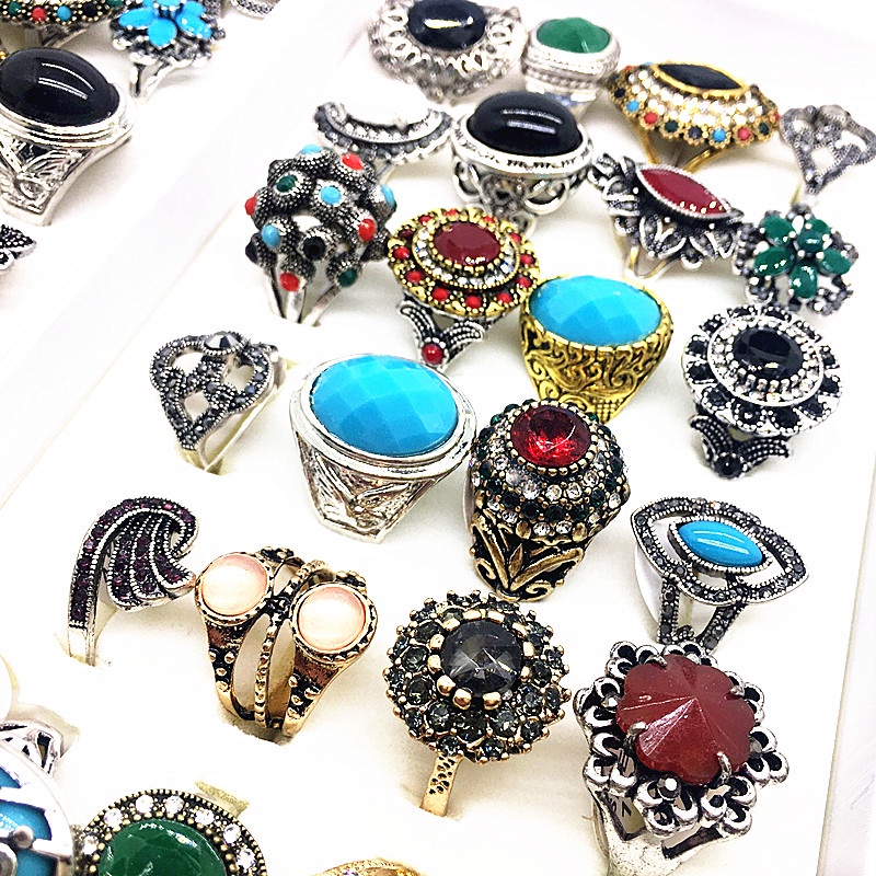 Bộ 24 Nhẫn Mạ Bạc Phong Cách Vintage Xinh Xắn