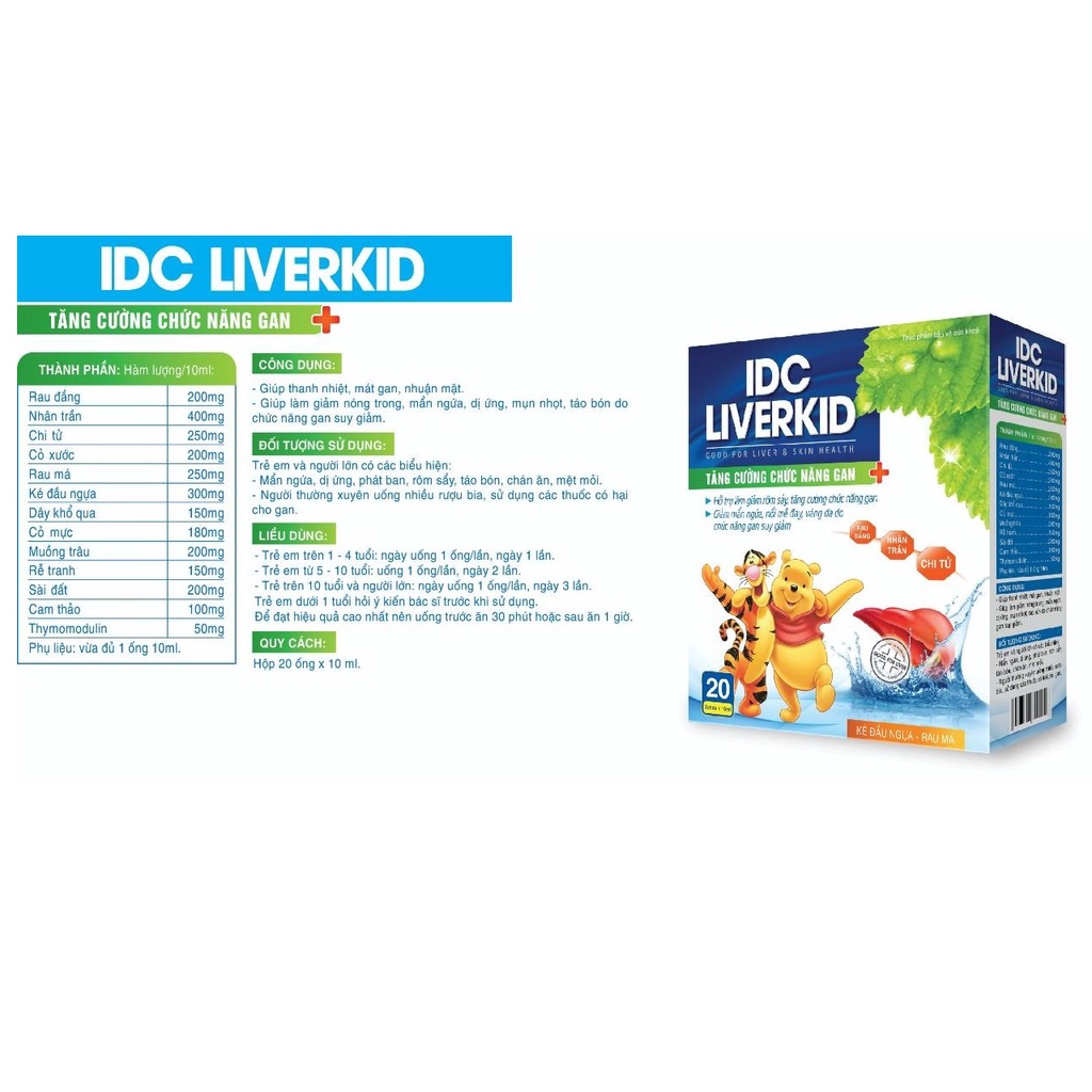 Mát gan thải độc gan IDC Liverkid hộp 20 ống giúp thanh nhiệt, mát gan, nhuận mật cho trẻ