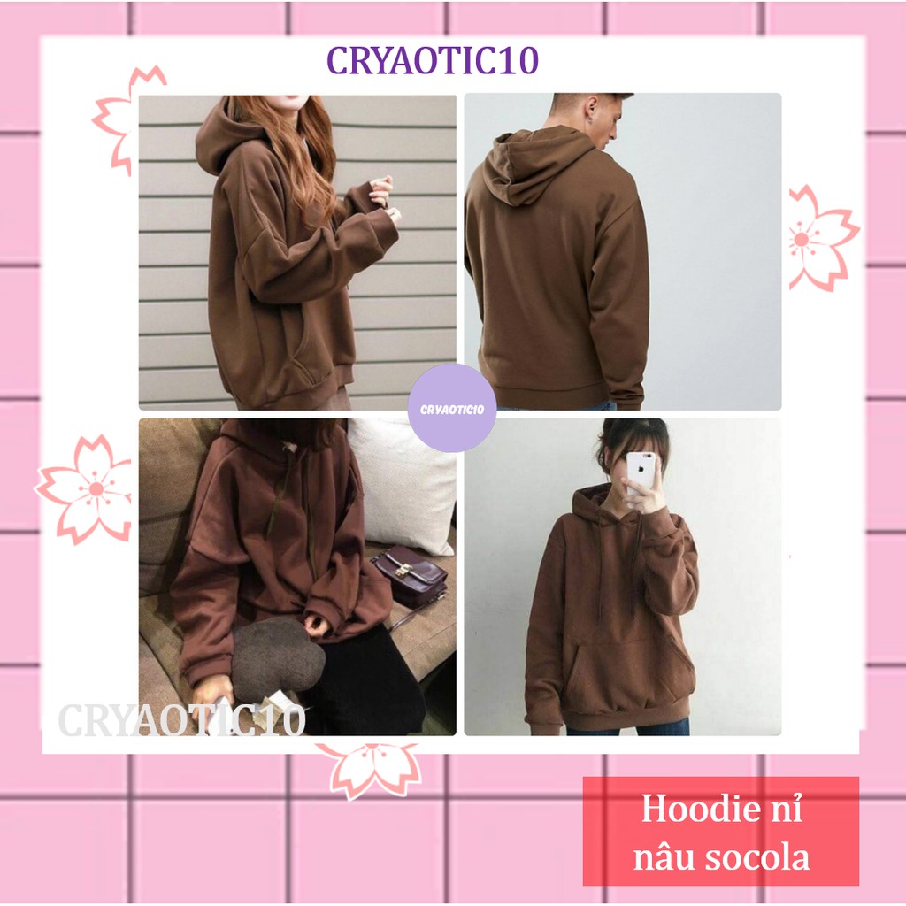 [ĐỦ SIZE - Kèm hình thật] Áo hoodie trơn nỉ dày nâu socola basic hoodie unisex | WebRaoVat - webraovat.net.vn