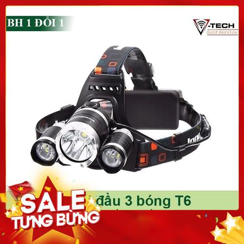 Đèn Pin Đội Đầu 3 Bóng Siêu Sáng T6 dùng để câu cá, bắt ếch, dã ngoại, du lịch, leo núi... - Siêu HOT