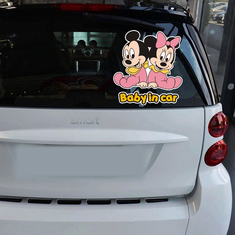 Mới🥰Miếng Dán Phản Quang Baby IN Car Chống Thấm Nước Hình Mickey Minnie Dễ Thương Trang Trí Xe Hơi
