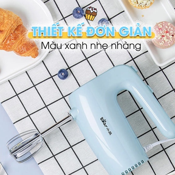 [Mã ELHA22 giảm 5% đơn 300K] Máy đánh trứng đánh kem cầm tay nhỏ gọn tiện lợi Bear DDQ-B02P5 màu xanh chính hãng