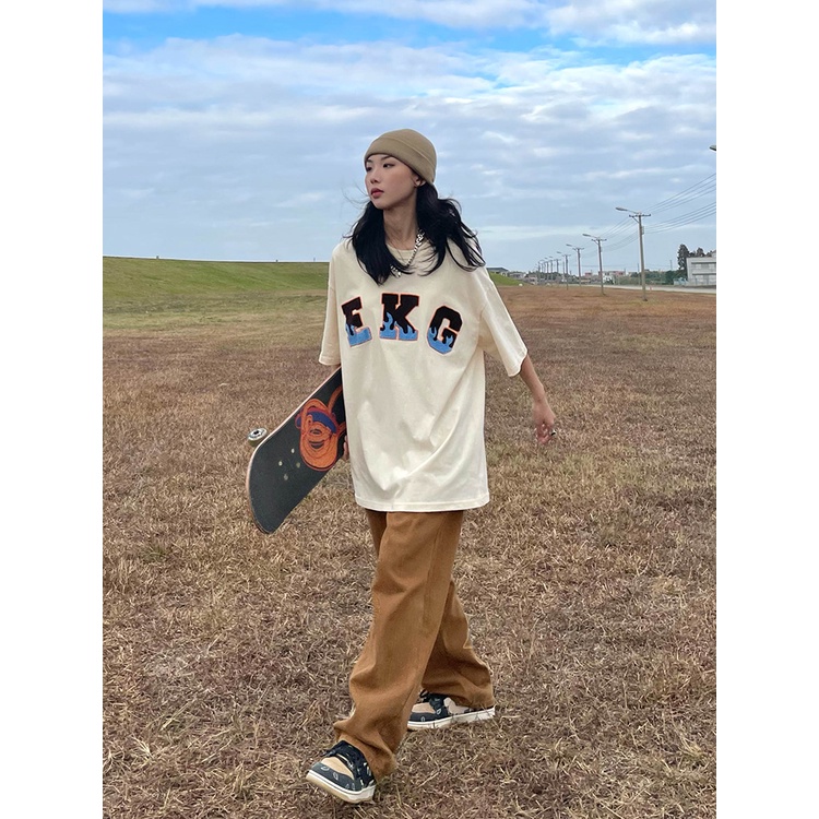 Áo Thun Ngắn Tay Dáng Rộng Phong Cách Đường Phố Mỹ Cá Tính Cho Nữ