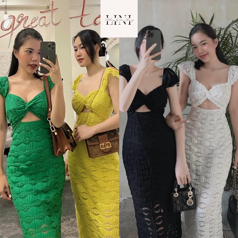 (ẢNH THẬT ) VÁY MIDI XOẮN NGỰC CUT HỞ EO CÁNH TIÊN ĐOÀN NGÂN CHÂU