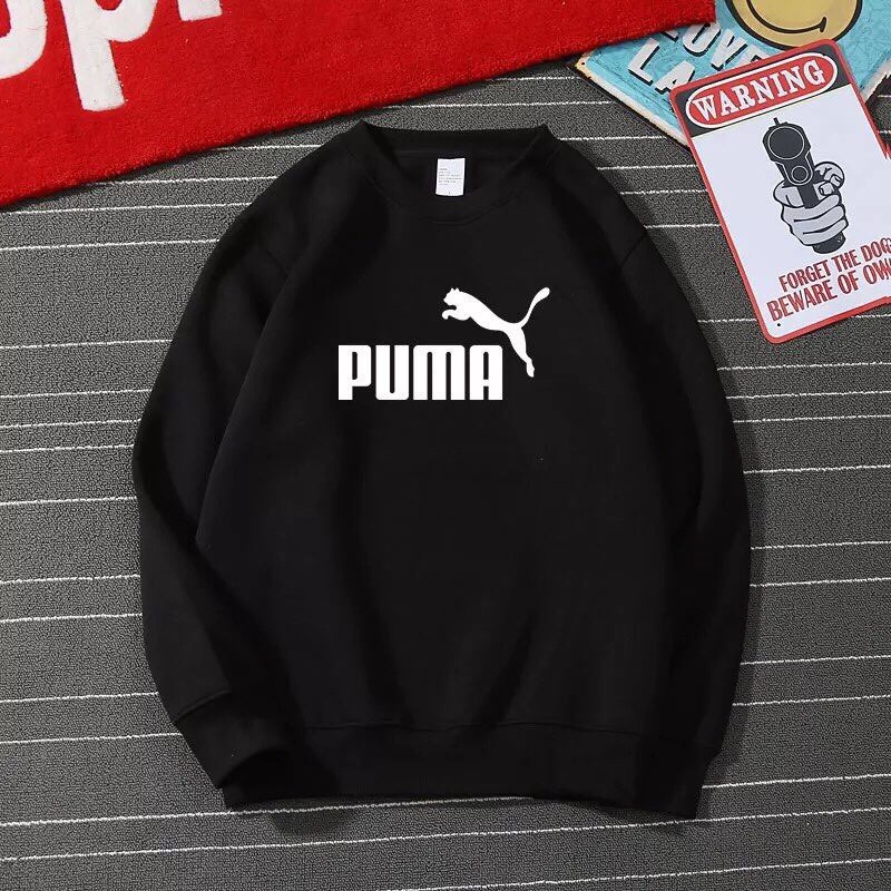 Áo nỉ Sweater thu đông pum@ form suông rộng unisex cổ tròn, chất nỉ bông siêu ấm, màu đen trắng áo hoodie nam