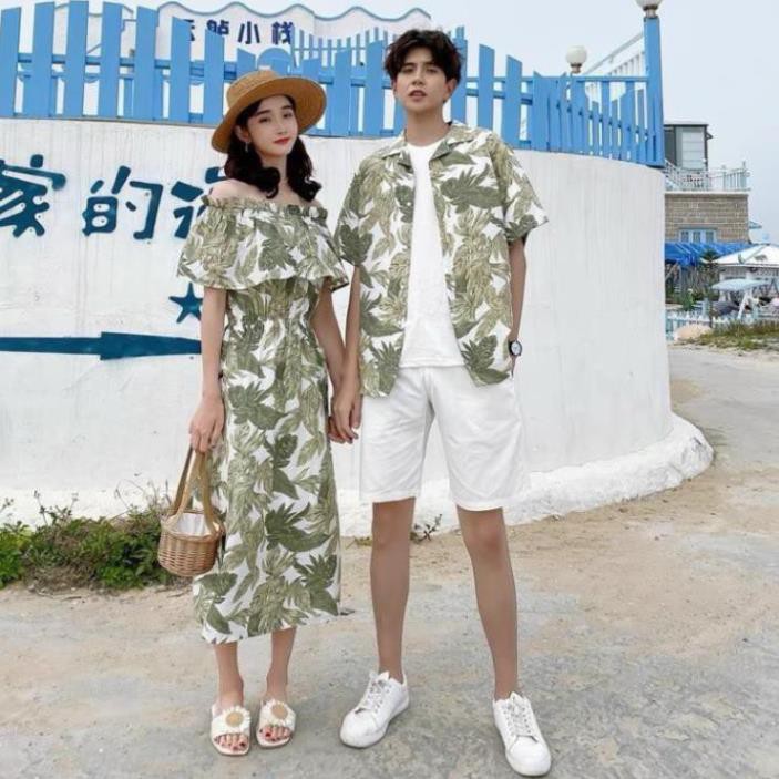 SET ÁO ĐÔI, ĐỒ CẶP NAM NỮ HỌA TIẾT HOA LÁ ĐI BIỂN ĐẸP .