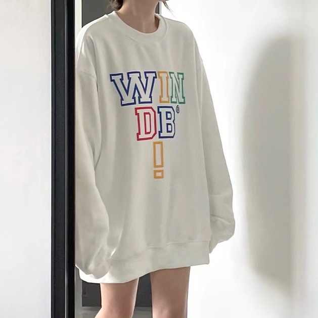 ZHELIHANGFEI Áo Sweater Cổ Tròn In Chữ Phối Màu Cầu Vồng Kiểu Retro Mỹ Dễ Thương