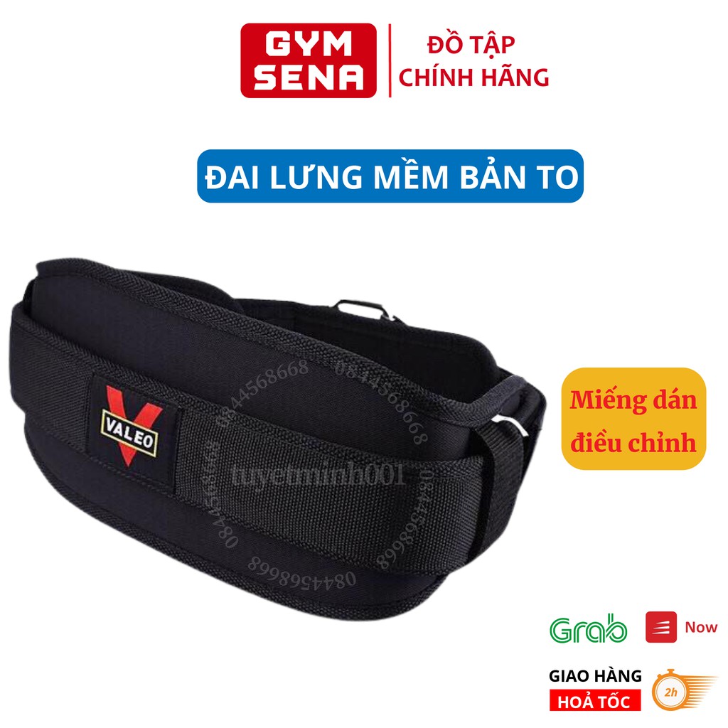 Đai Lưng mềm tập Gym Bản To chính hãng Valeo, hỗ trợ Squat