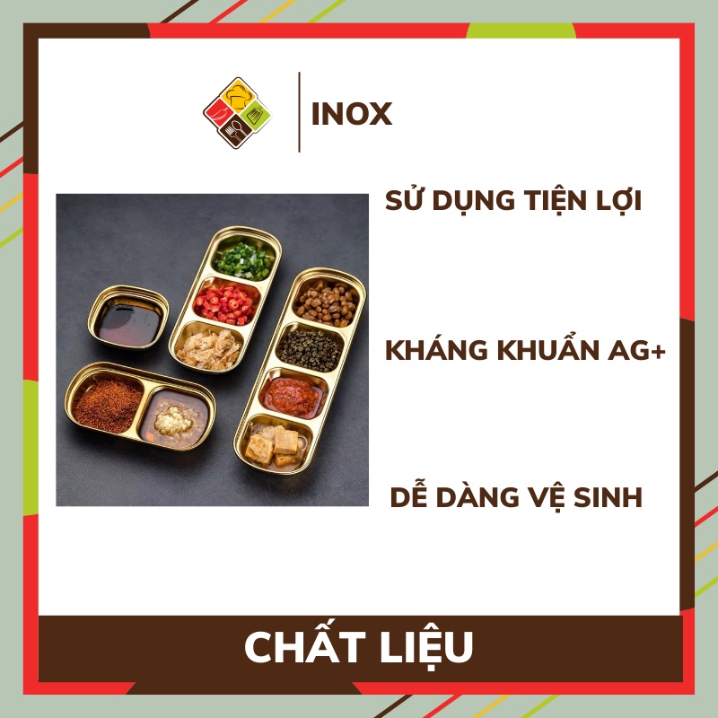 Khay đựng gia vị inox màu gold BEHOMEMALL khay nước sốt tiện lợi phong cách Hàn Quốc