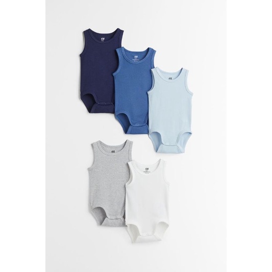 Set 5 bodysuit sát nách chất cotton H.M A.uth size 6-9m đến 2-3y