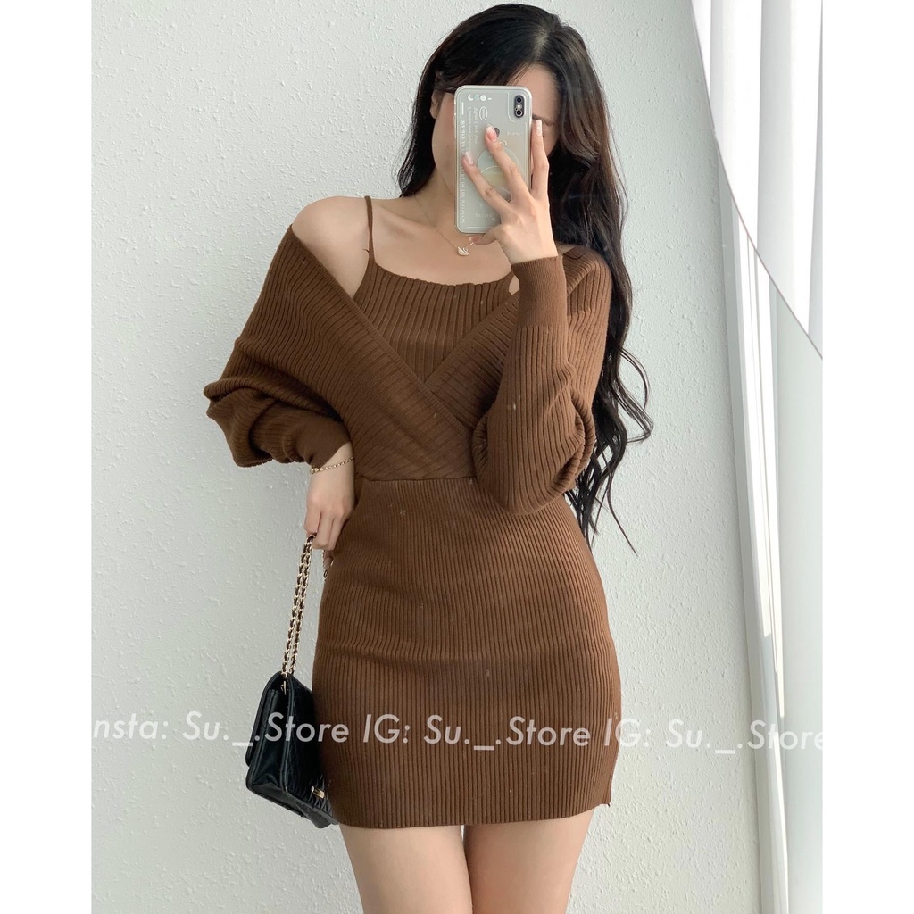 Váy len dài tay vạt chéo liền áo 2 dây V721 SUSTORE