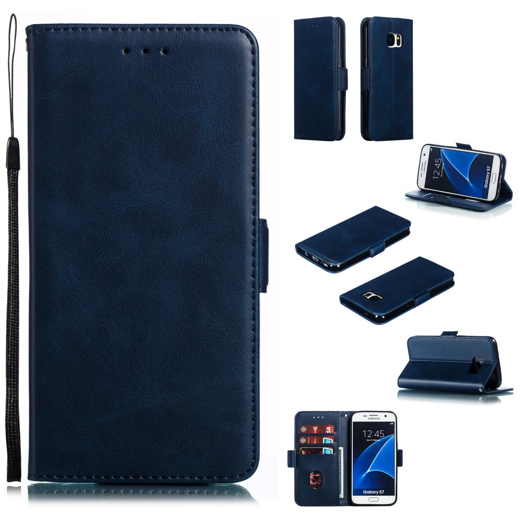 Bao da điện thoại nắp gập màu trơn cho Samsung S7/S7 Edge | BigBuy360 - bigbuy360.vn