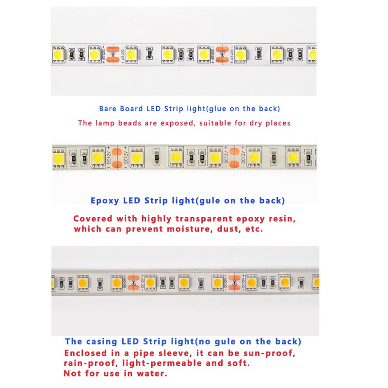 Dây đèn LED SMD3528 12V 5mm 120 bóng chống thấm nước không phai màu xanh dương/đỏ/xanh lá/xanh dương/trắng ấm áp