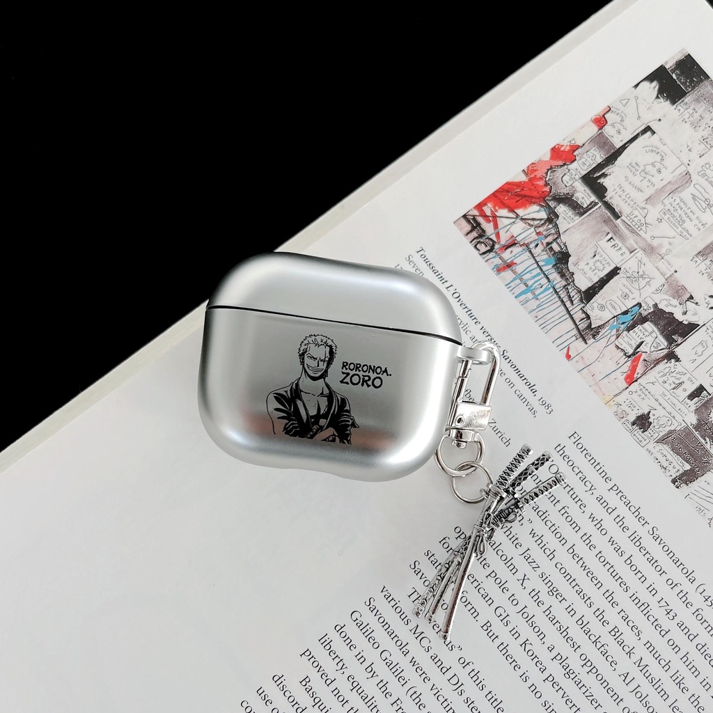Vỏ Bảo Vệ Hộp Sạc Tai Nghe Bluetooth AirPods 1 2 pro 3 2021 gen3 Bằng PC Cứng Mạ Bạc Họa Tiết One Piece Luffy Zoro