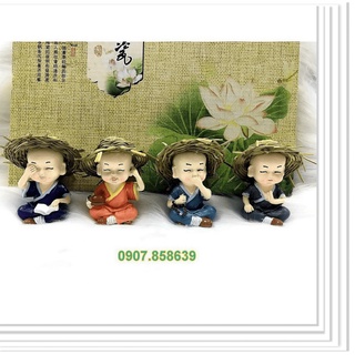Bộ 4 tượng chú tiểu tứ không đội nón rơm loại to