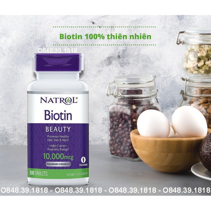 Natrol Biotin 10,000mcg Hỗ Trợ Mọc Tóc - Ngăn Rụng Tóc - Móng Chắc Khỏe