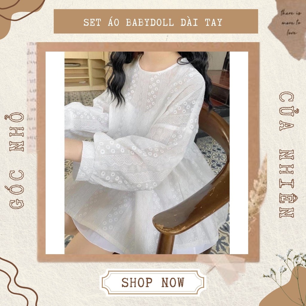 Set Áo Babydoll Tay Bồng Phối Ren Xinh Xỉu Ngang (ẢNH THẬT+VIDEO)