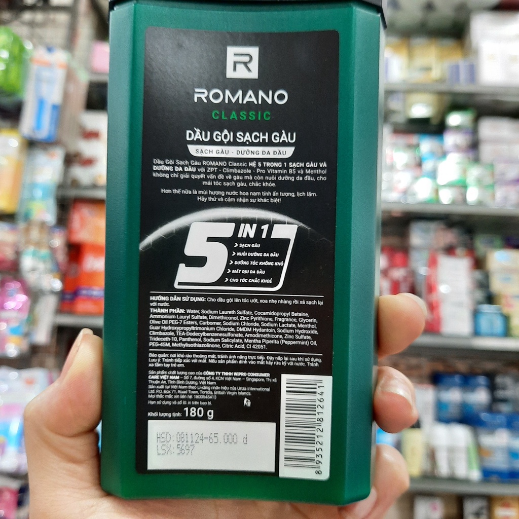 Dầu gội sạch gàu Romano Classic 5 in 1 180g