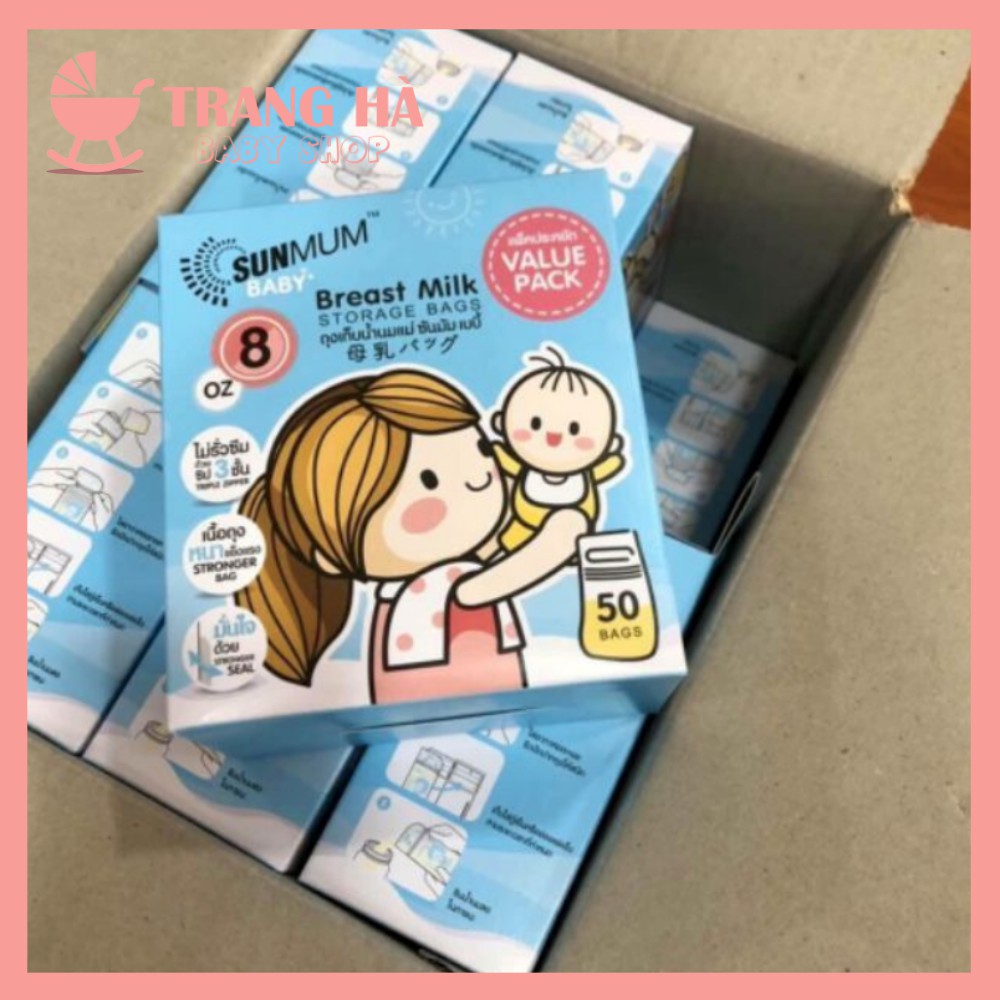 𝑻𝒆𝒎 𝑵𝒈𝒖𝒚𝒆̂𝒏 𝑺𝒆𝒂𝒍 Hộp 50 Túi Trữ Sữa Sunmum 250ml Thailand