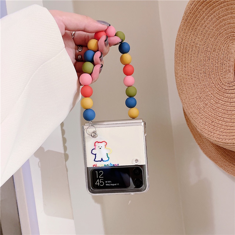 Ốp Điện Thoại Cứng Màu Trong Suốt Có Giá Đỡ Hình Gấu Cho Samsung Galaxy Z Flip 3 4 Z Flip3 ZFlip3