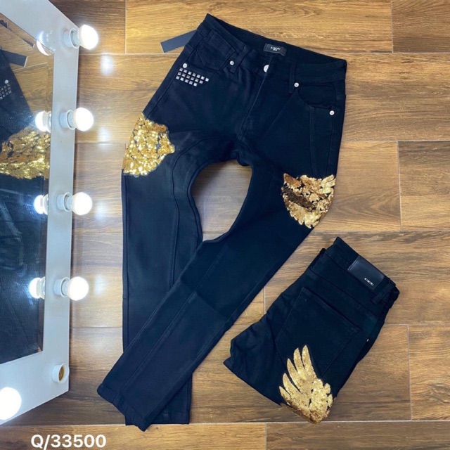 SALE 10.10 . 🔥 Quần bò nam đính kim sa hình đôi cánh mẫu mới (màu đen) 🌺 . . . ⇼ new * : new