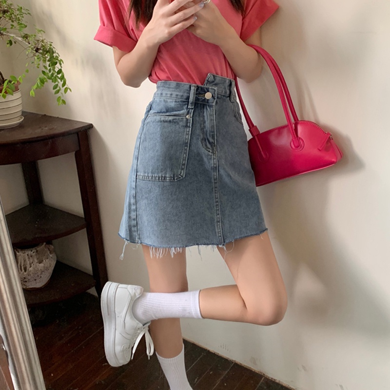 Chân váy jean IELGY chữ A lưng cao thời trang cho nữ