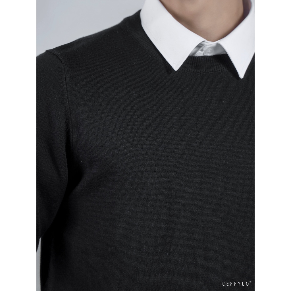 Áo Len Cổ Tròn Trơn Basic Đen, Chất Liệu Mềm Mịn Len Dệt Cao Cấp - CEFFYLO