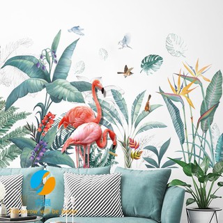 Miếng dán tường trang trí tự dính hình cây cối và con hồng hạc Bắc Âu cho phòng khách phòng ngủ