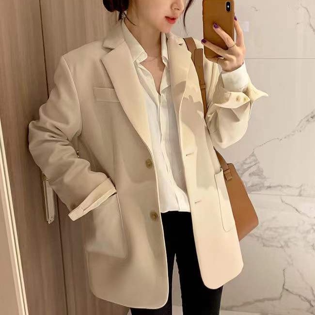 Áo khoác Blazer màu trơn phong cách Hàn Quốc cho nữ