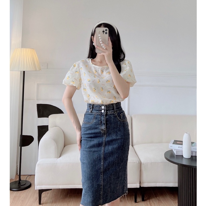 Áo sơ mi nữ hoa cúc cài cúc ngọc sau gáy chất liệu voan tơ xước mềm mịn thoáng mát thiết kế EvaLover