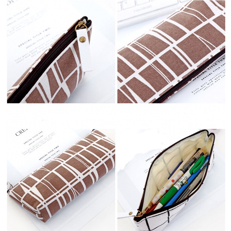 Văn Phòng Phẩm Hàn Quốc đơn Giản Hộp Bút Chì Vải Lưới Sọc Hộp Bút Chì Đồ Dùng Học Tập